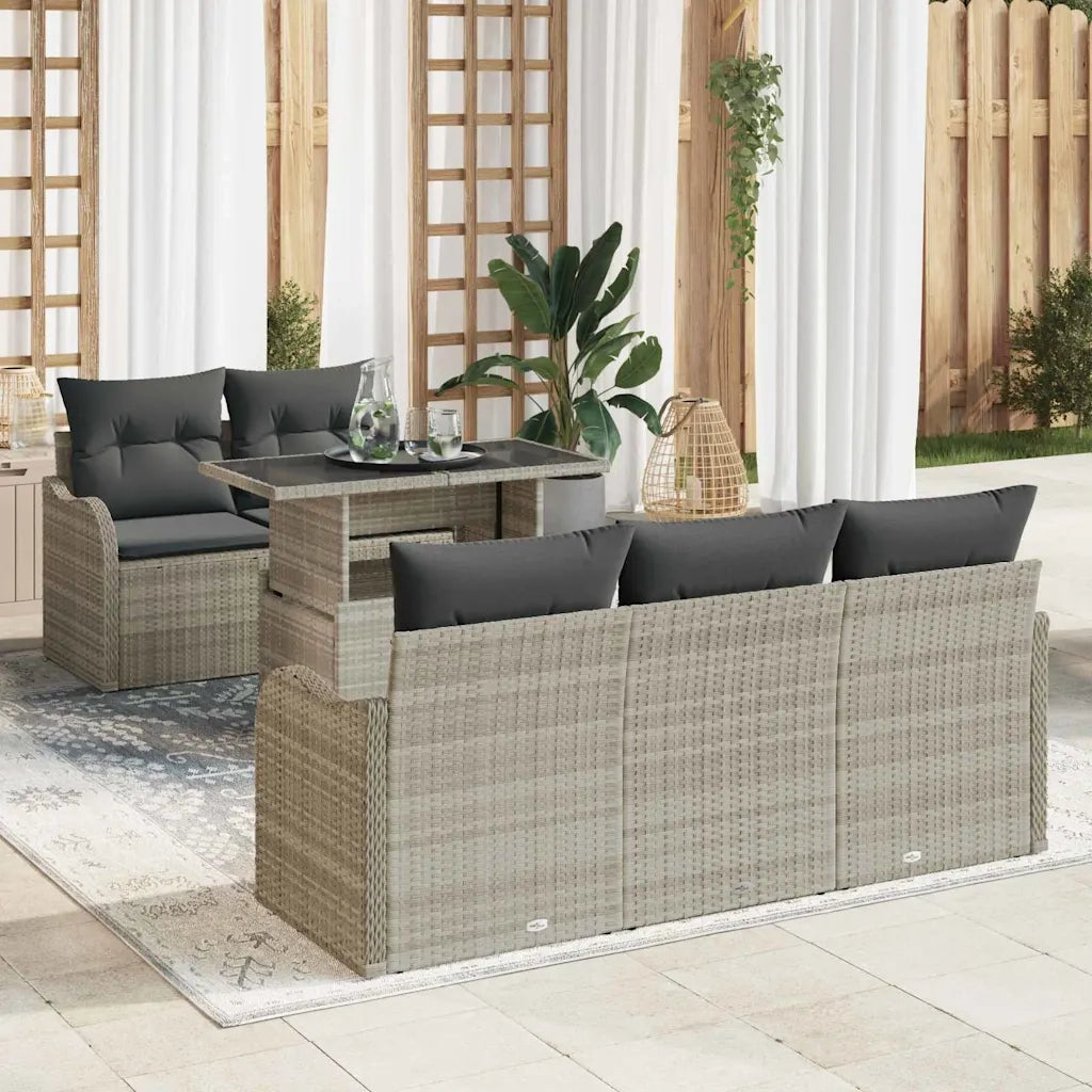 Set Divano da Giardino 6 pcs Grigio chiaro polyrattan