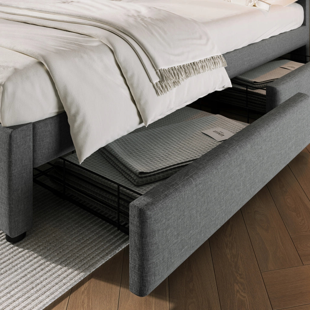 Letto imbottito 140x200 con 4 cassetti e USB - Xylo