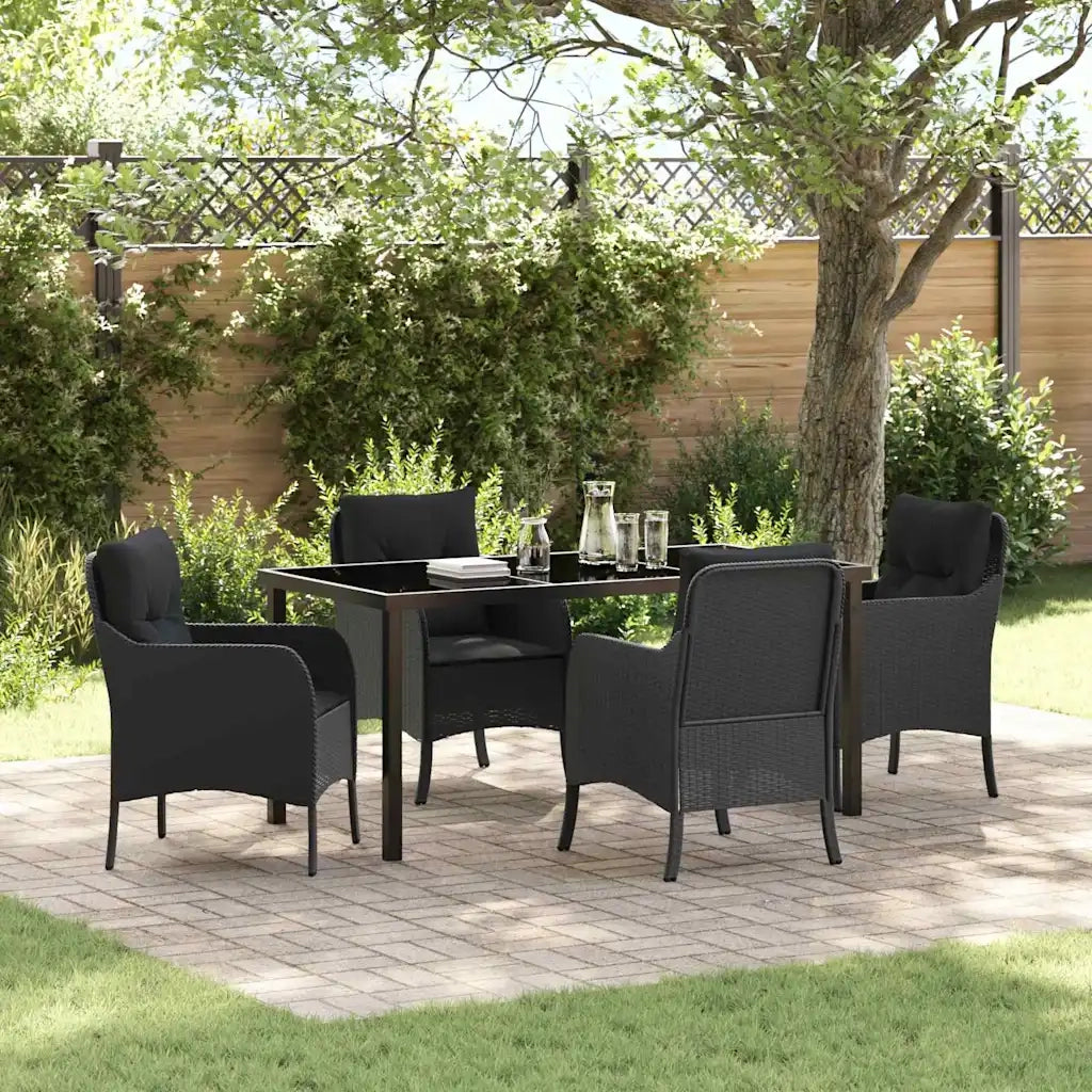 Set da Pranzo per Giardino con cuscino 5 pcs Nero polyrattan