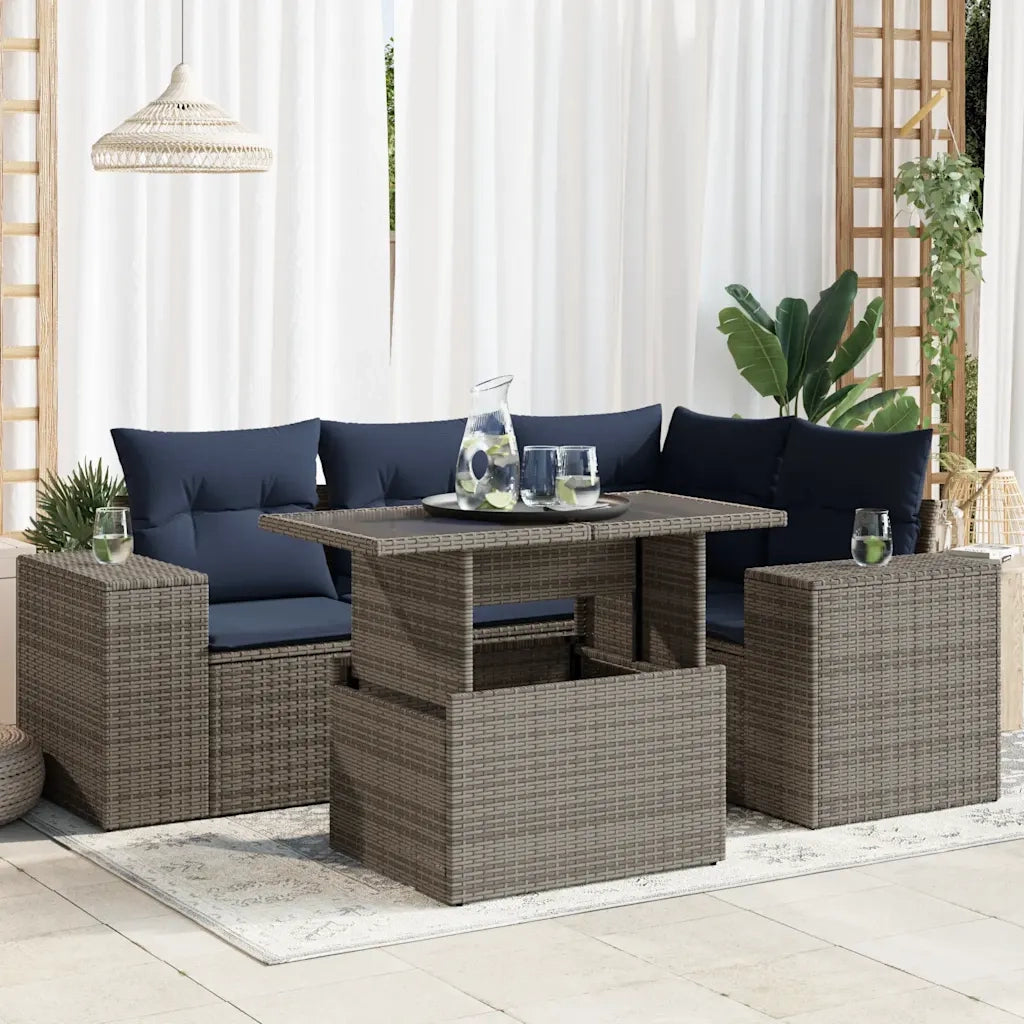 Set Divano da Giardino 5pz con Cuscini Grigio Polyrattan 3326792