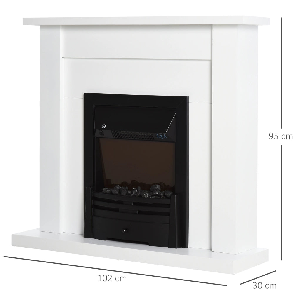 Camino Elettrico Decorativo ¨C Xylo ¨C 2 Livelli di Calore con Timer e Fiamma Regolabile 102x30x95cm Bianco