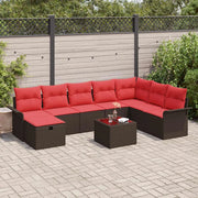 Set Divano da Giardino 9 pcs Marrone e Rosso polyrattan 3358943