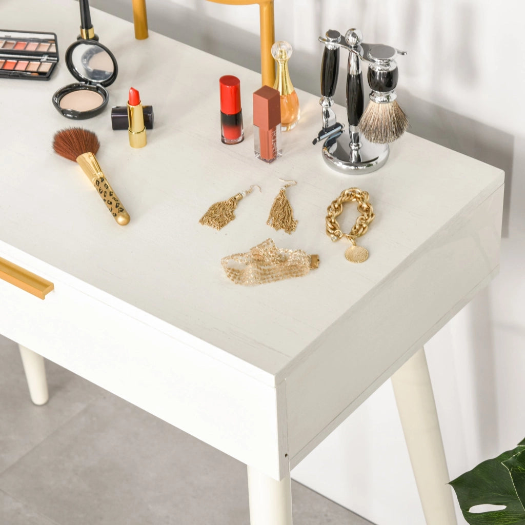 Consolle Trucco con Specchio e 2 Cassetti 80x40x123 cm in Legno Bianco