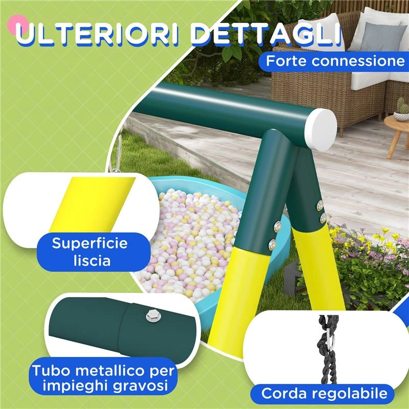 SET ALTALENE DA GIARDINO ROTONDA E CLASSICA, SCALETTE IN ACCIAIO E CORDA E CANESTRO PER BAMBINI 3-8 ANNI