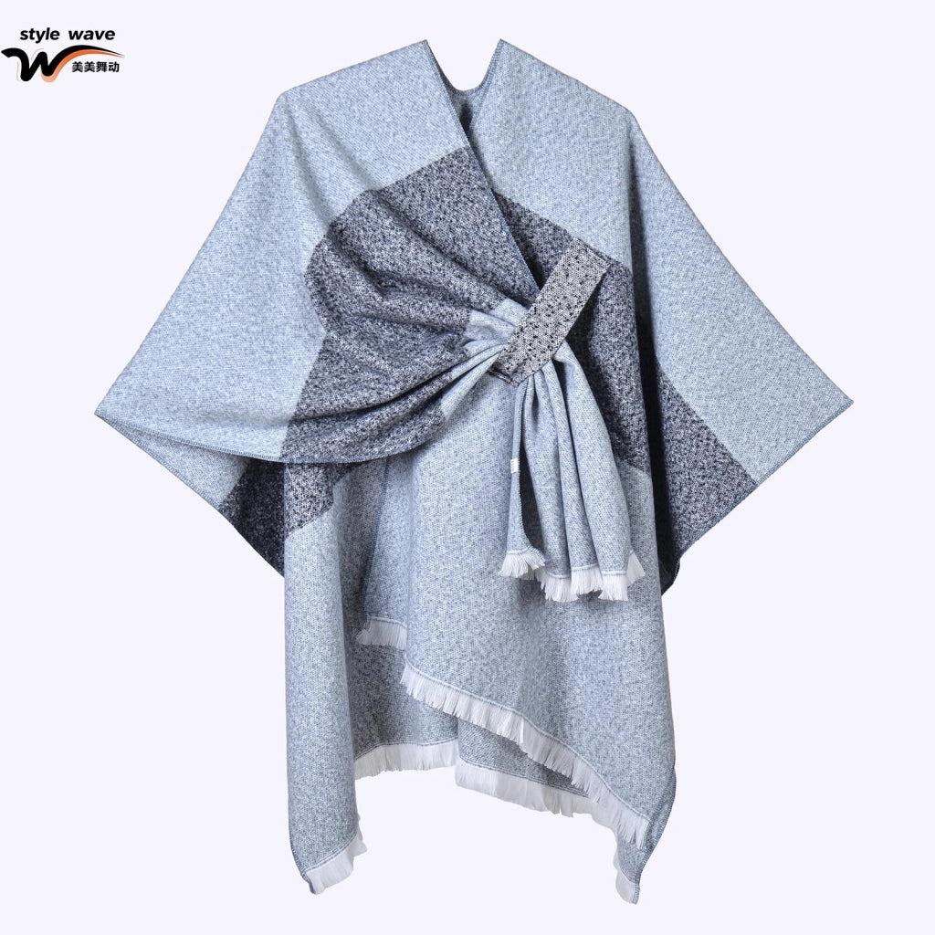 Sciarpa da donna, elegante mantello con cintura diagonale monocromatica