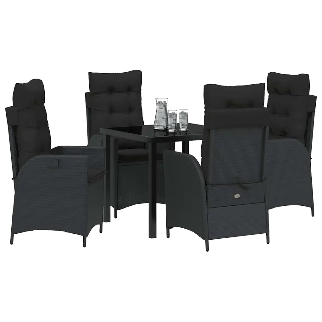 Set da Pranzo per Giardino con cuscino 5 pcs Nero polyrattan 3380485