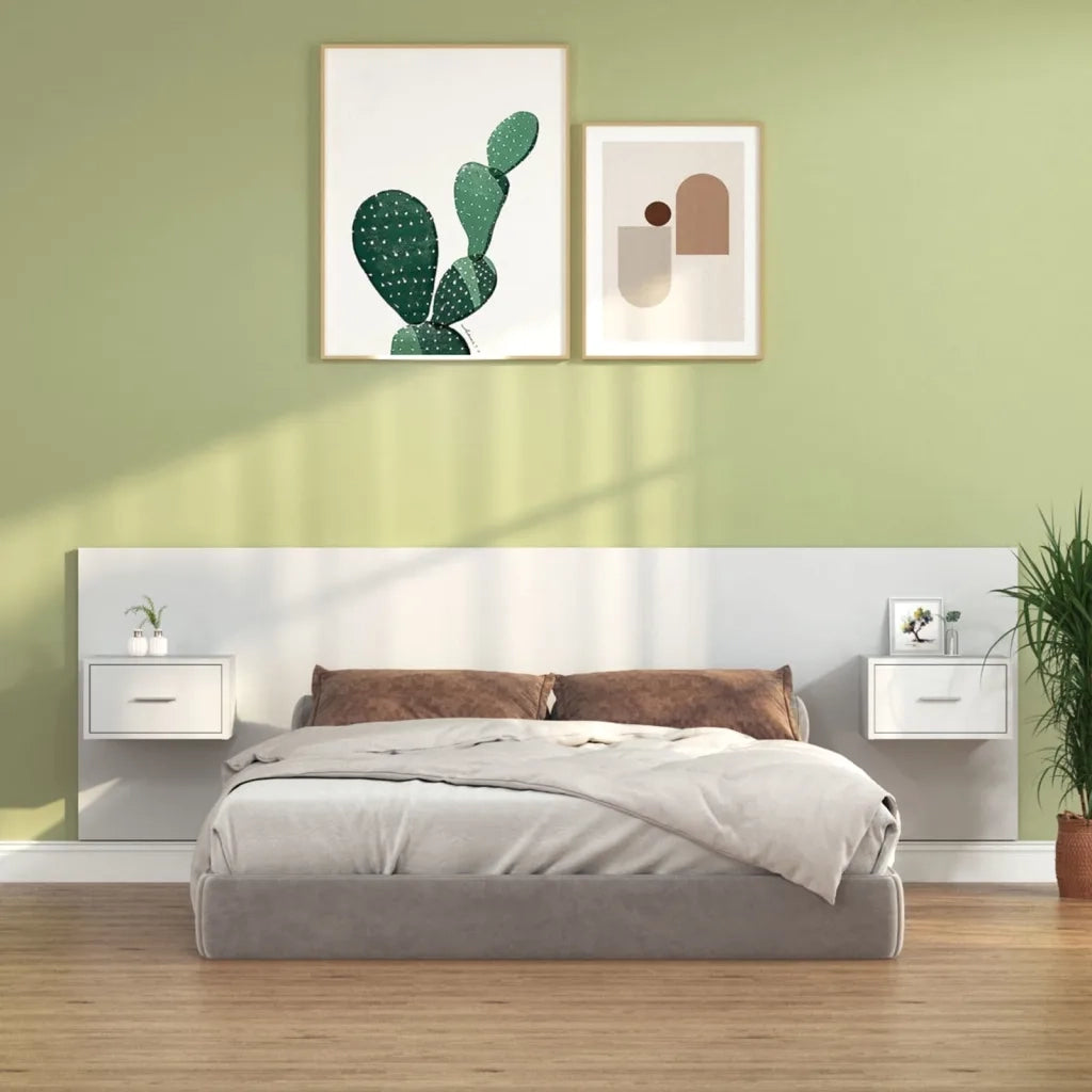 Testiera | Testata per Letto con Comodini in Legno Multistrato Bianco