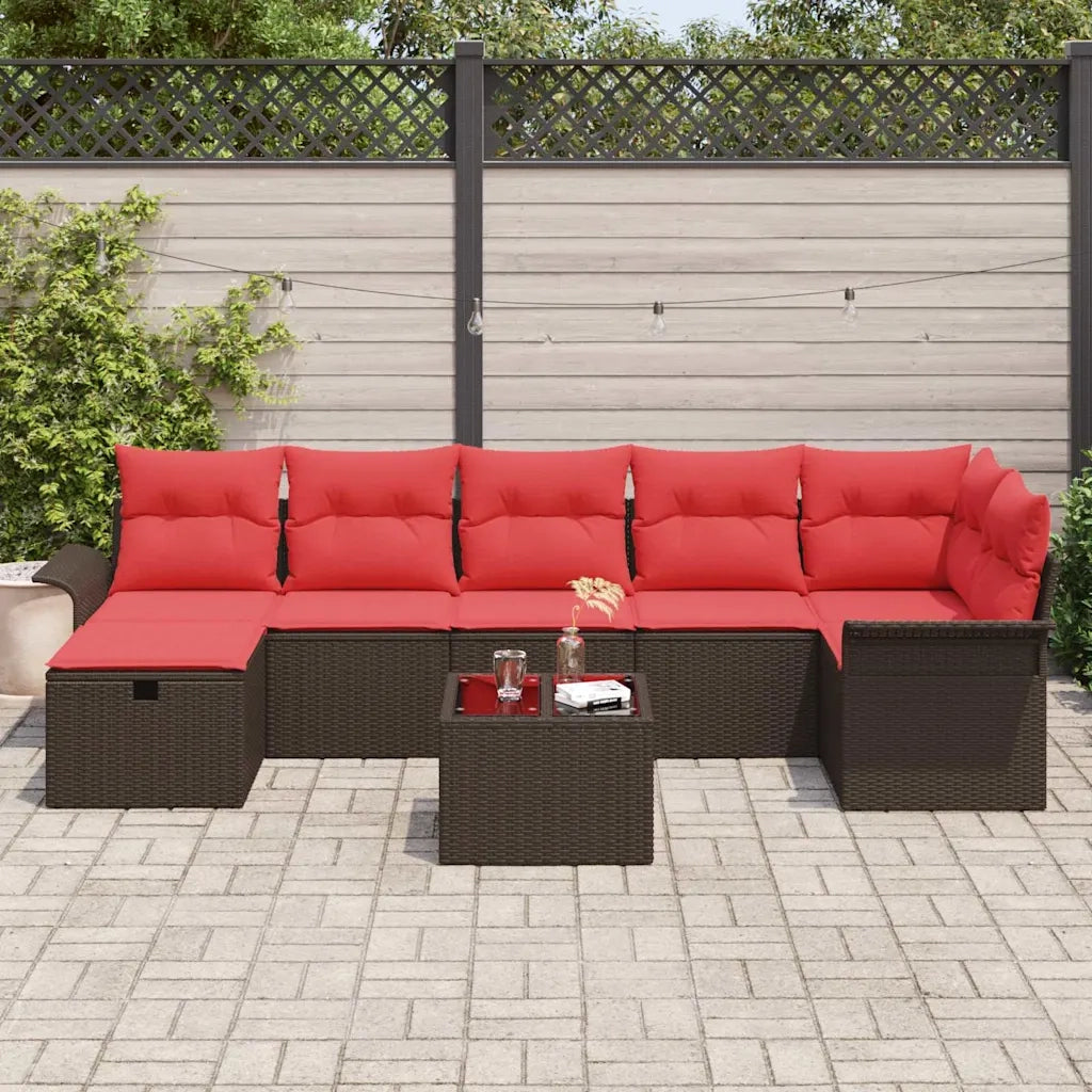 Set Divano da Giardino 8 pcs Marrone e Rosso polyrattan 3358913