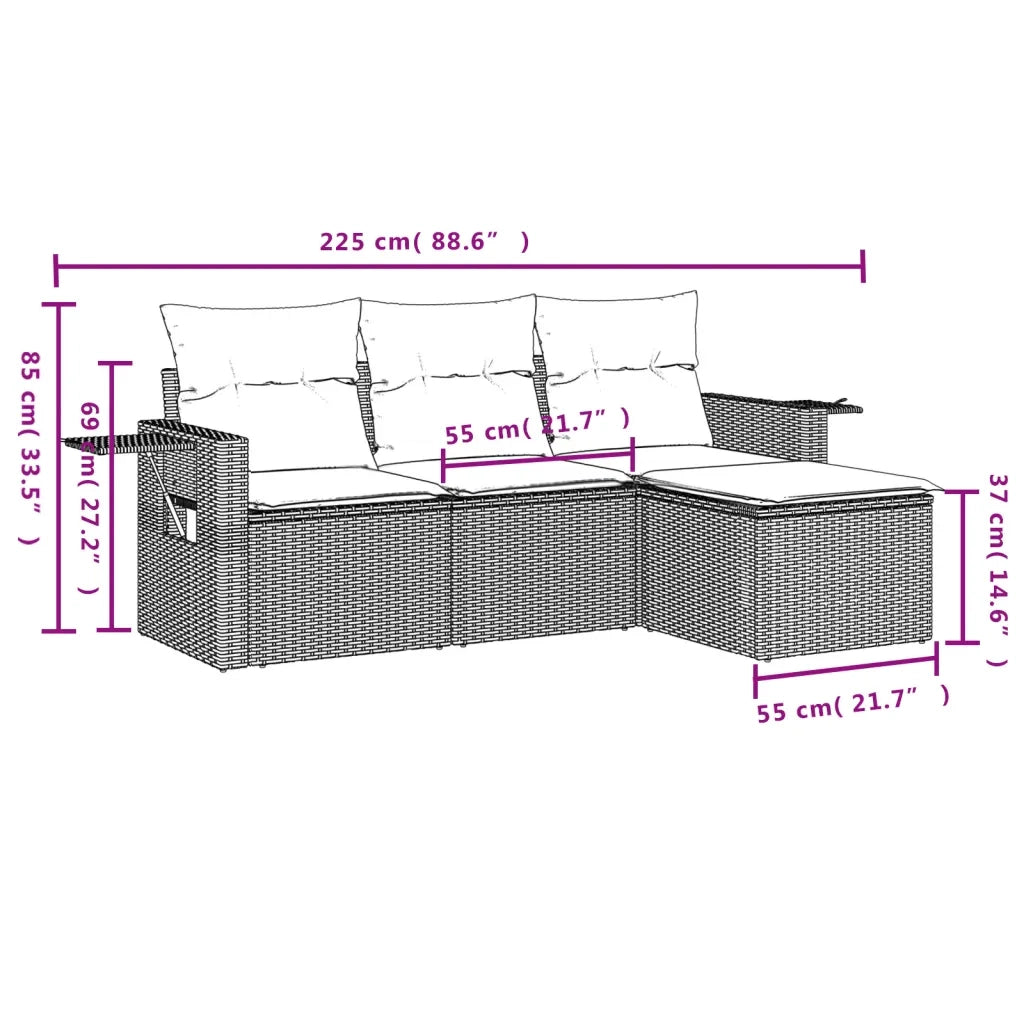 Set Divano da Giardino 4 pz | Set Salotto da Giardino con Cuscini Beige in Polyrattan