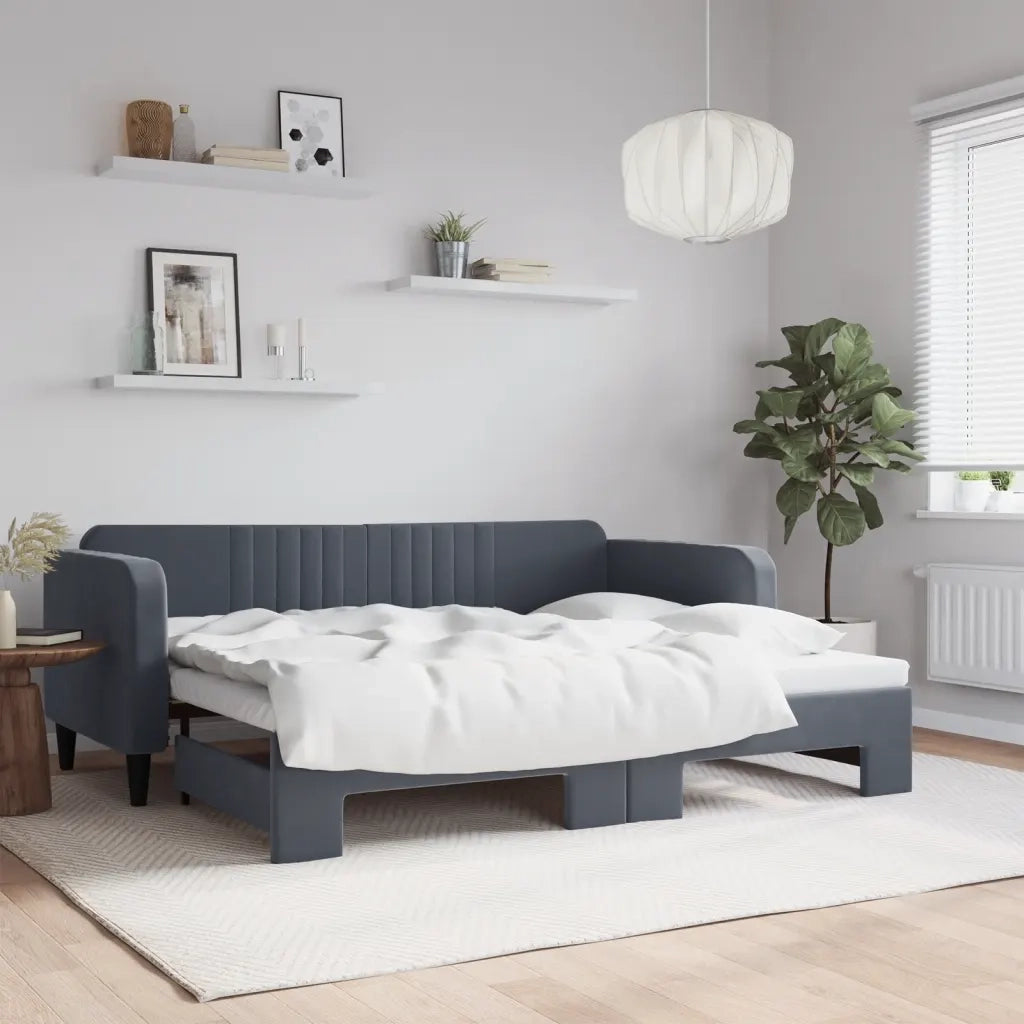 Divano letto | Sof¨¤ letto | Letto singolo Estraibile Grigio Scuro 90x200cm Velluto