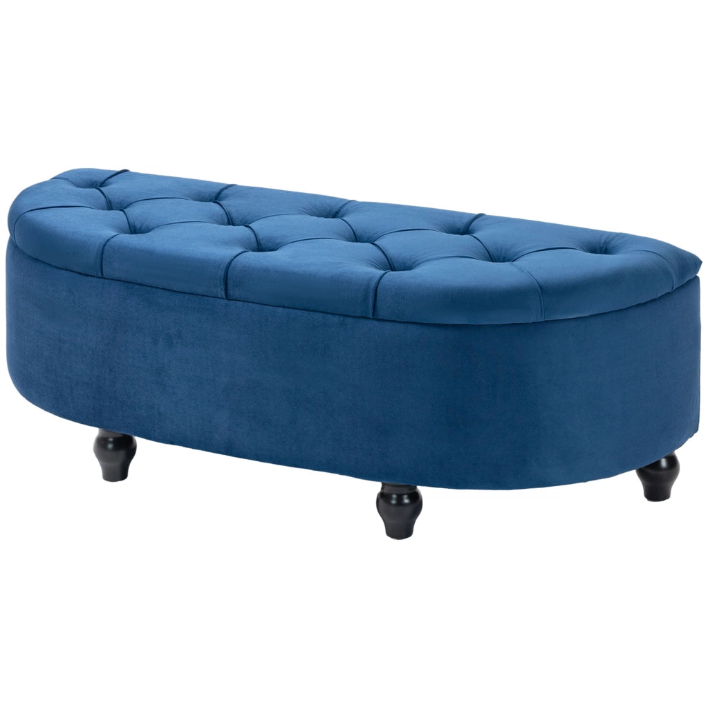 Pouf ¨C Minimal ¨C Blu, velluto, legno