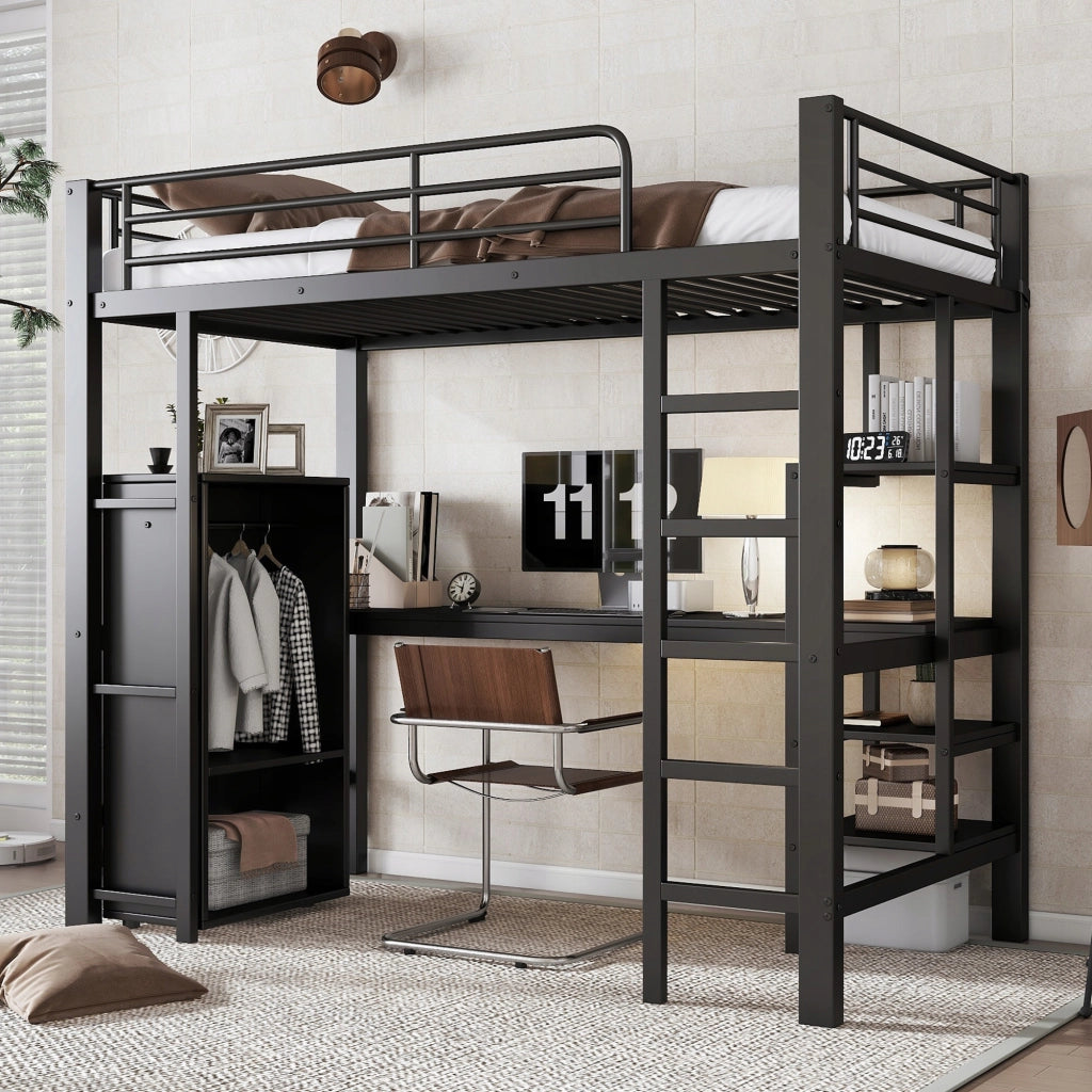 Letto a castello 90x200 con scrivania e armadio - Xylo - Nero