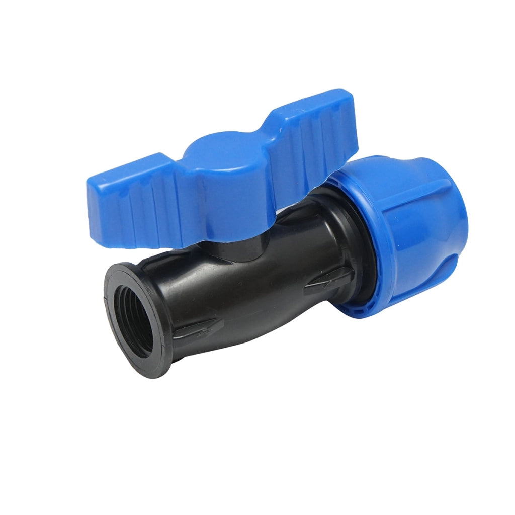 Rubinetto con giunto di compressione e filettatura interna D20mmx1/2, PN16.