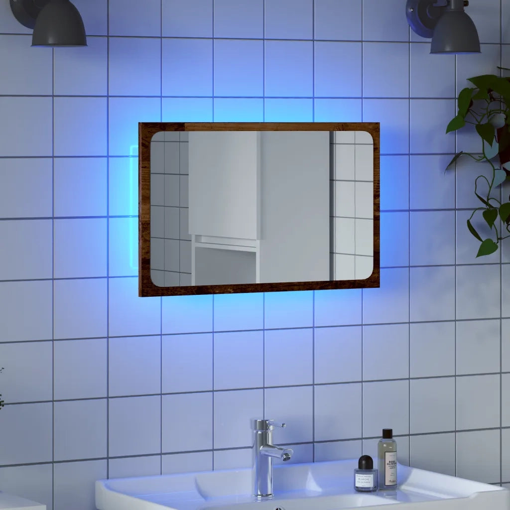 Specchio da Bagno | Specchio decorativo con Luci LED Legno Antico 60x8,5x38 cm