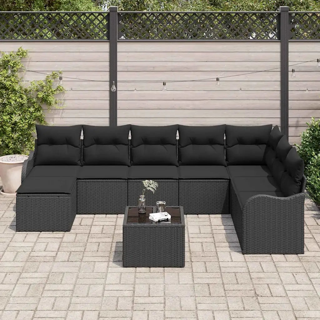 Set Divano da Giardino 9 pcs Nero polyrattan
