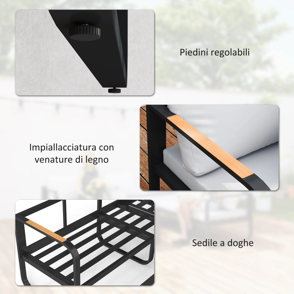 Set Giardino 3 Pezzi con Divano Letto 3 Posti, Divano 2 Posti e Tavolino ¨C Minimal ¨C Grigio e Nero