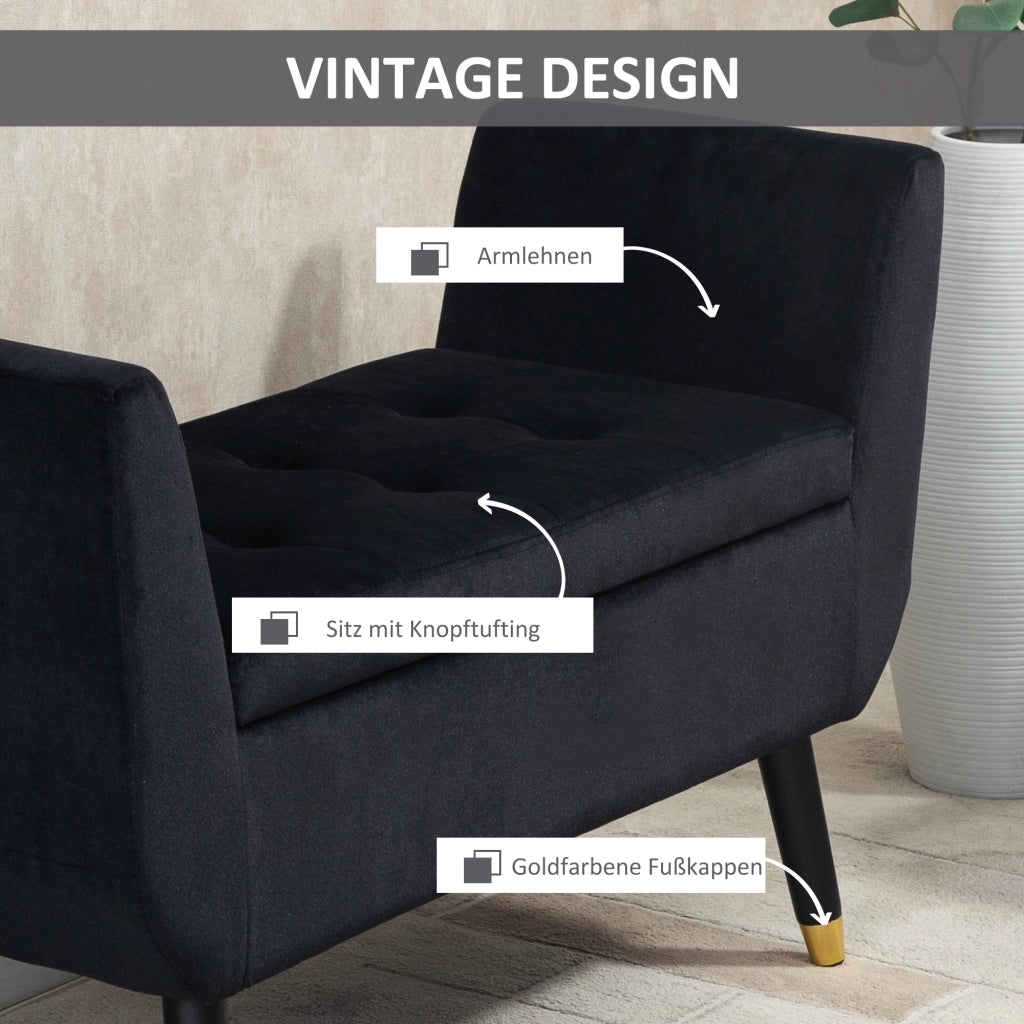 Divano imbottito con braccioli e contenitore ¨C Minimal ¨C Velluto nero 107x42x65 cm