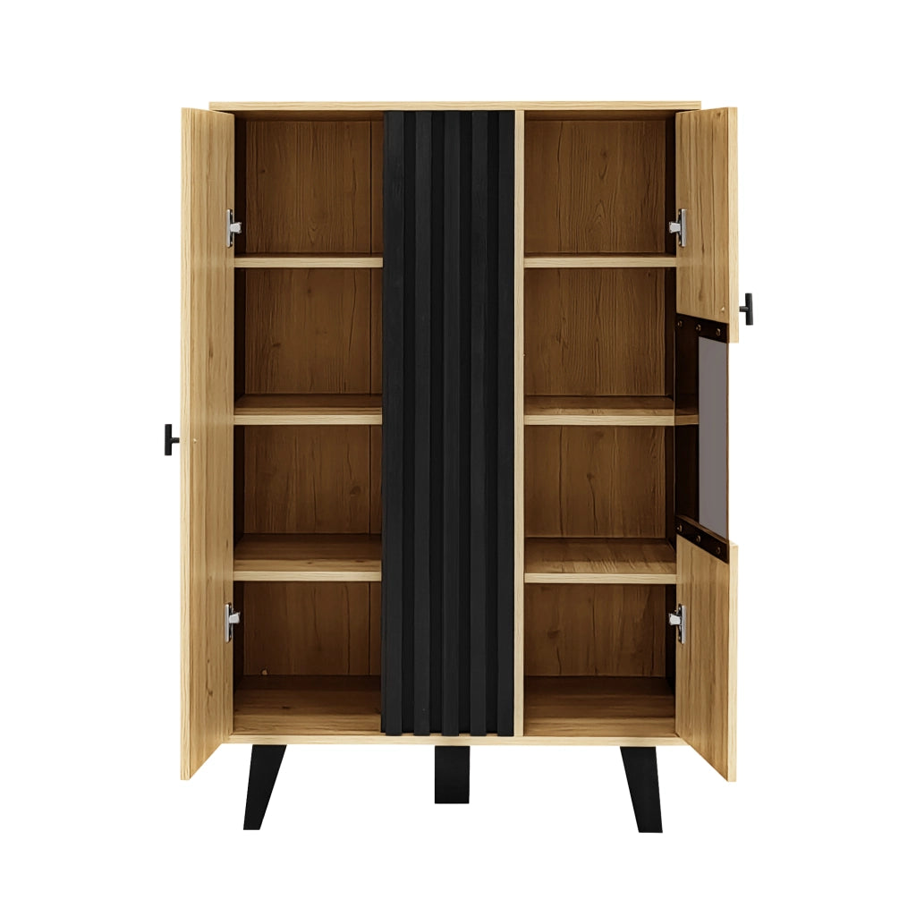 Beistellschrank - Zephmum- Combinazione nero legno vetro LED