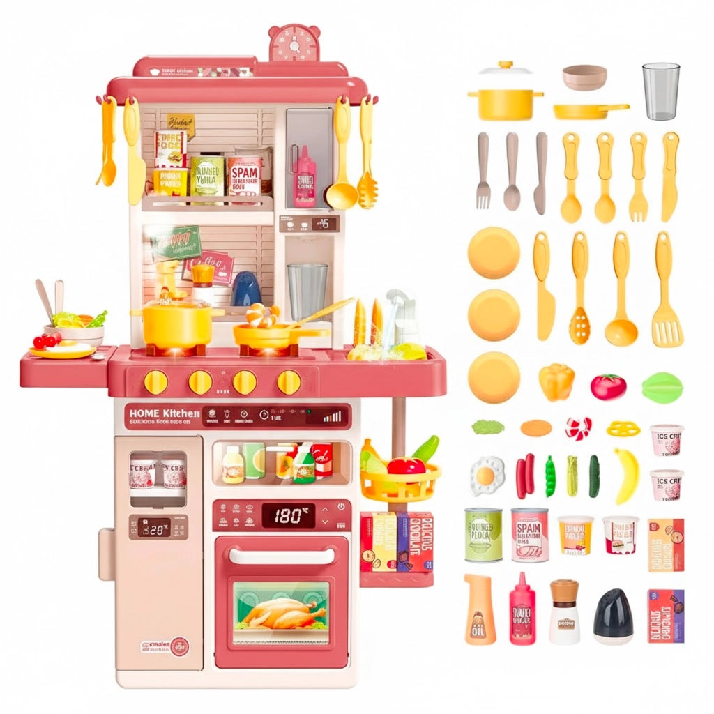 Cucina Giocattolo Bambini Completa Con Luci E Suoni Realistici Rubinetto Con Riciclo Acqua Forno E Fornelli Apribili 50 Accessori Inclusi Gioco Educativo 3–8 Anni Rossa