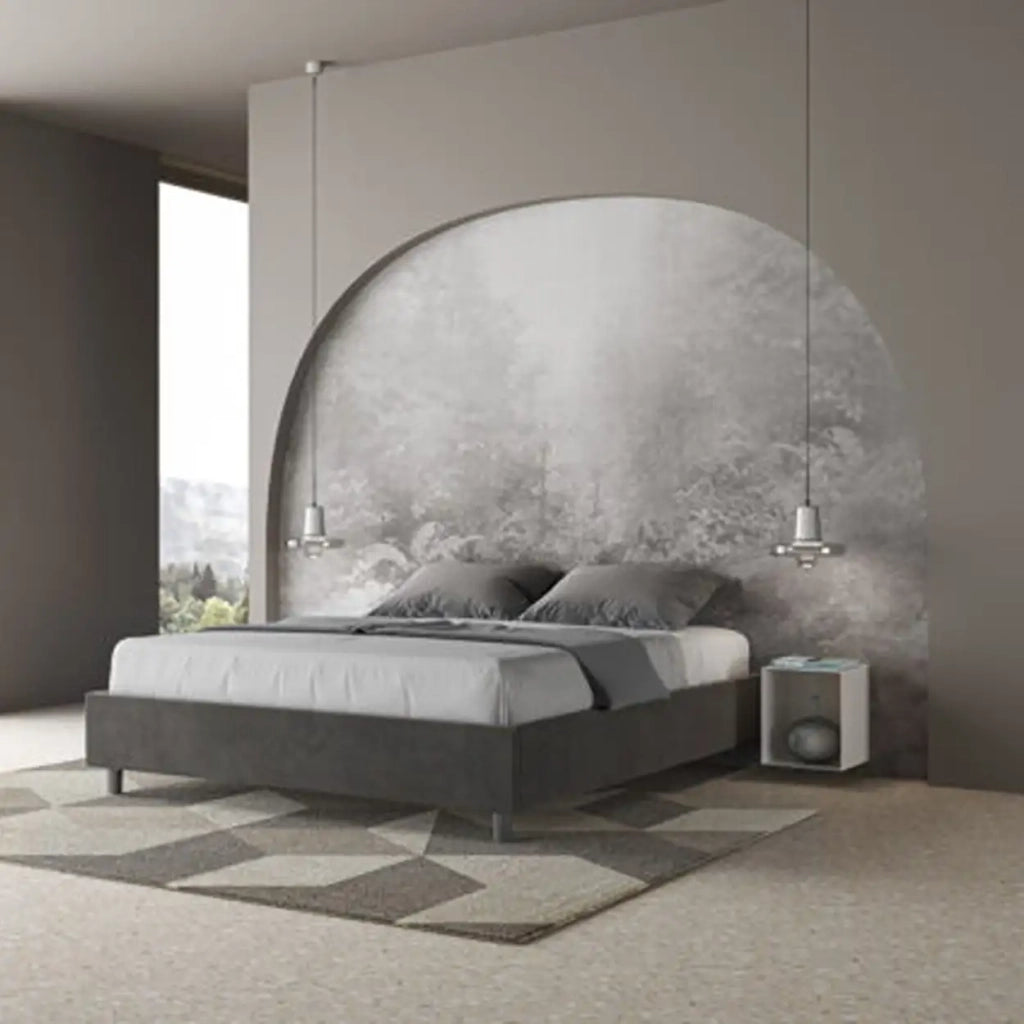 Letto matrimoniale contenitore imbottito 160x210 microfibra grigio Azelia