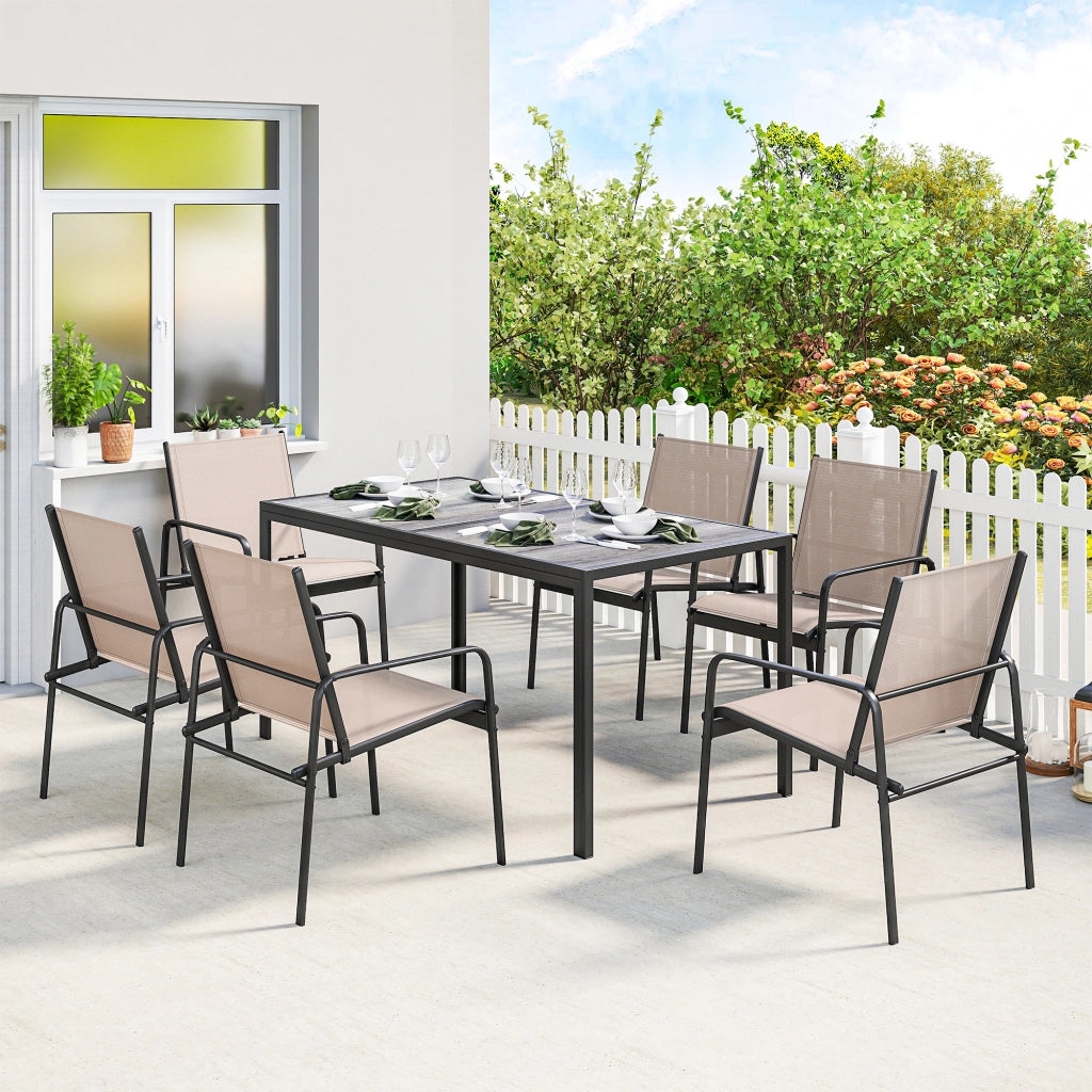 Set Tavolo e Sedie da Giardino ¨C Minimal ¨C Effetto Legno 6 Pezzi Caqui