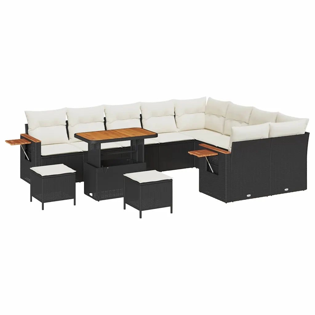 Set Divano da Giardino con cuscino 12 pcs Nero e Crema