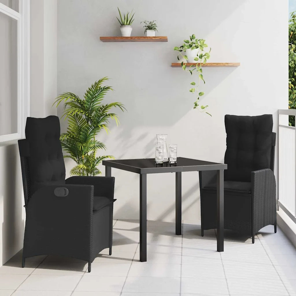 Set da Pranzo per Giardino con cuscino 3 pcs Nero polyrattan 3380484