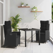 Set da Pranzo per Giardino con cuscino 3 pcs Nero polyrattan 3380484