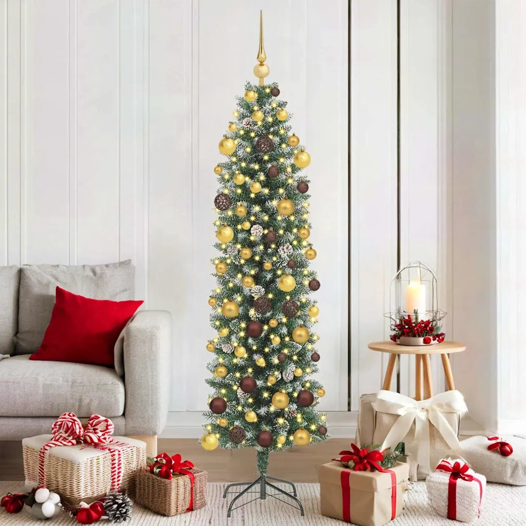 Albero di Natale Artificiale Sottile Verde e Bianco 180 cm 3395290