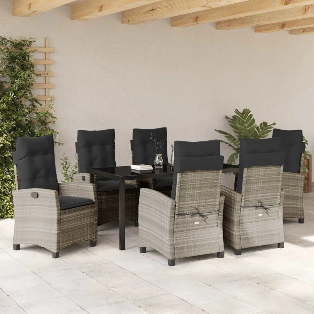 Set da Pranzo per Giardino 7 pcs Grigio chiaro polyrattan