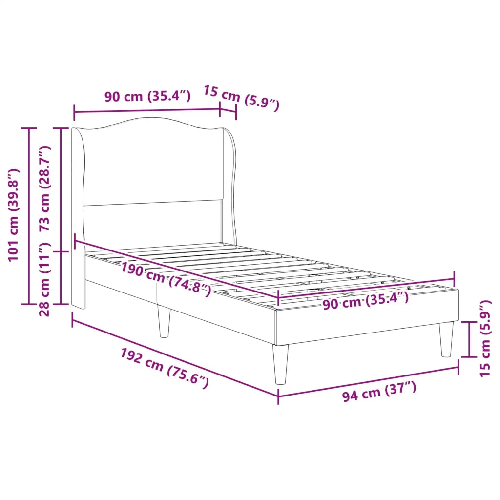 Letto singolo | Letto per adulti | Struttura del letto con testiera Grigio 90 x 190 cm Similpelle