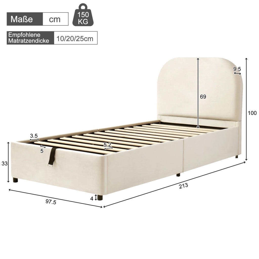 letto imbottito velluto beige 90 x 200 cm