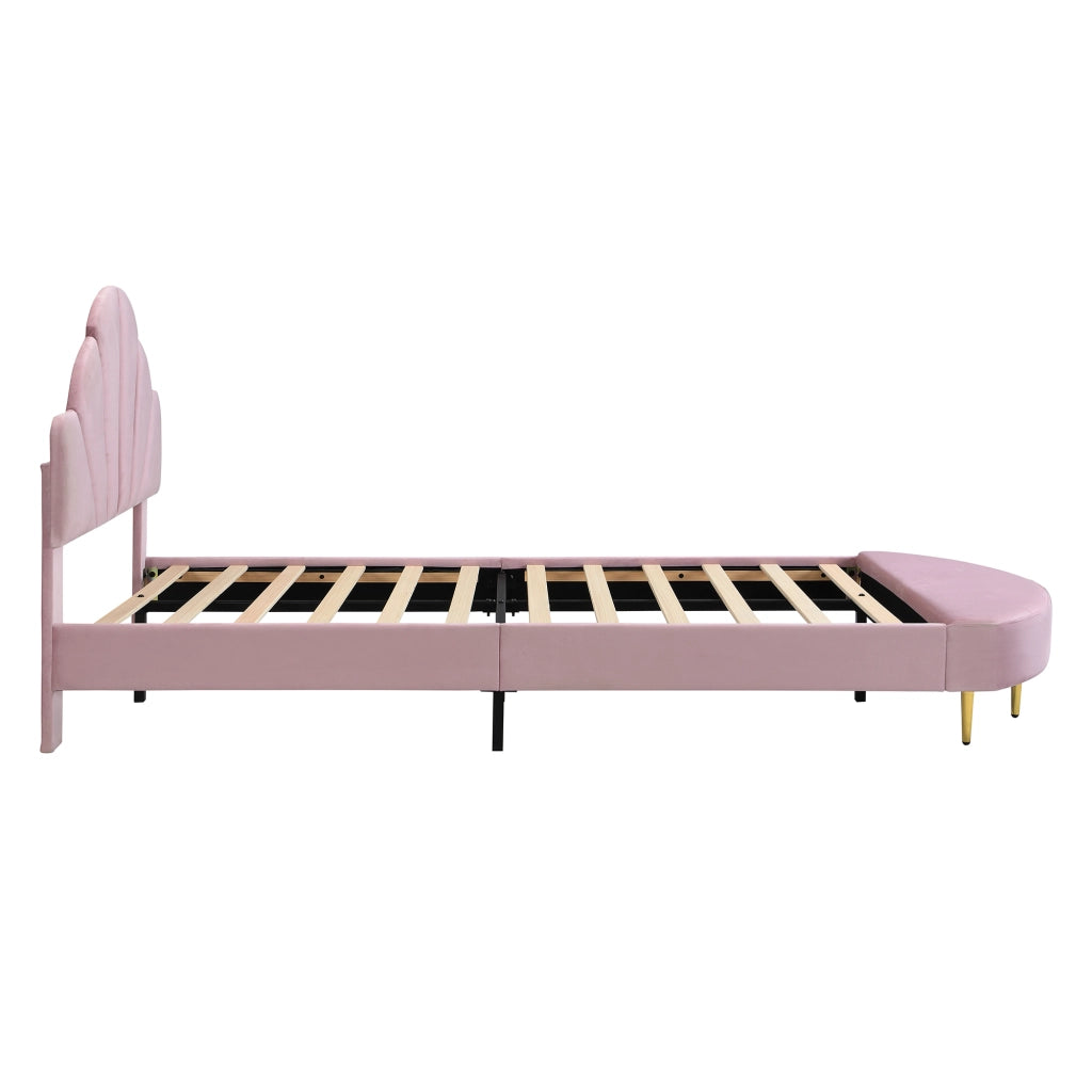 Upholstered Bed;90x200 cm;with velvet headboard;including bench;pink