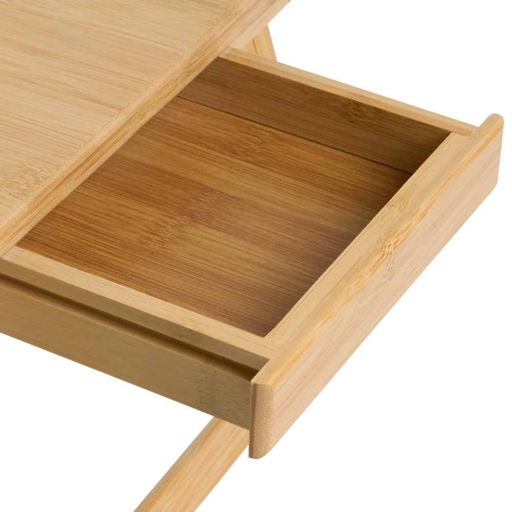 Scrivania pieghevole per laptop Telaio in bambù marrone chiaro Vassoio da letto portatile per la colazione con cassetto Stile scandinavo