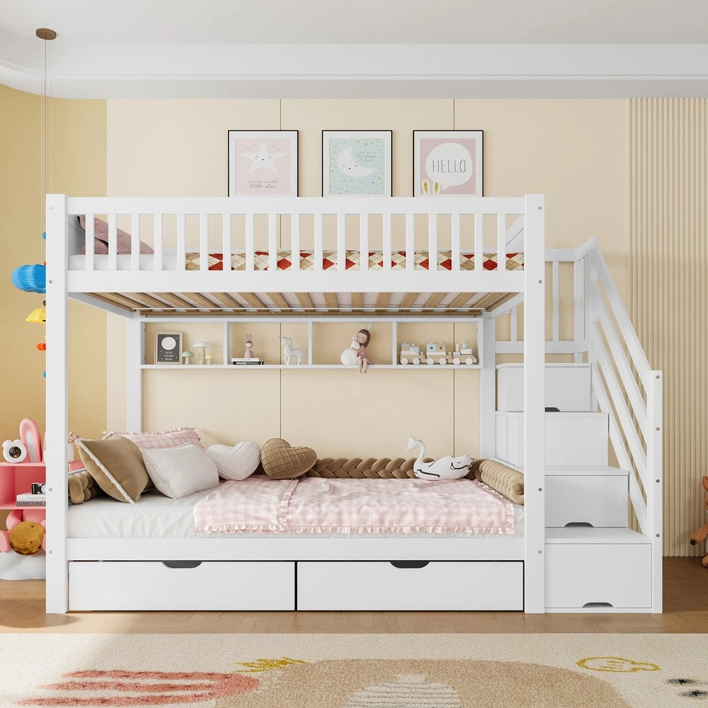 Letto a Castello con Cassetto, Rete e Armadio ¨C MINIMAL ¨C Bianco 90x200