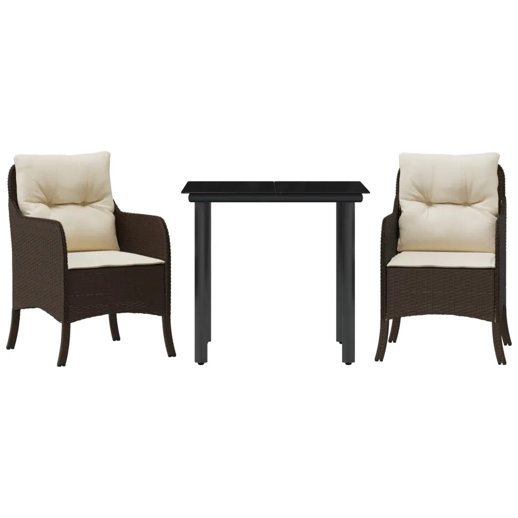 Set da Pranzo da Giardino 3pz con Cuscini in Polyrattan Marrone 3211941