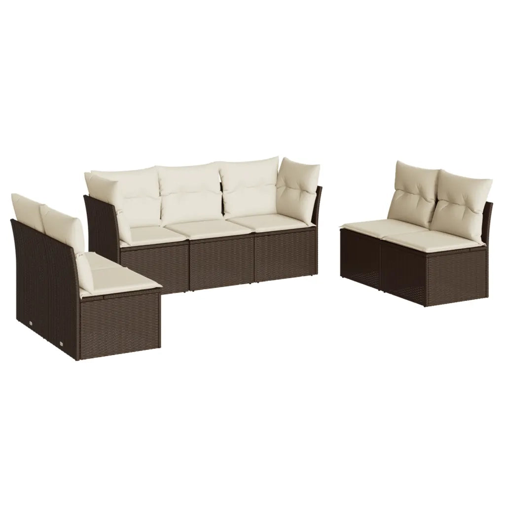 Set Divani da Giardino 7 pz con Cuscini Marrone in Polyrattan 3249252