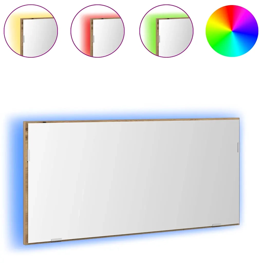Specchio con luci a strisce a LED rovere artigianale 80 x 37 cm 863307