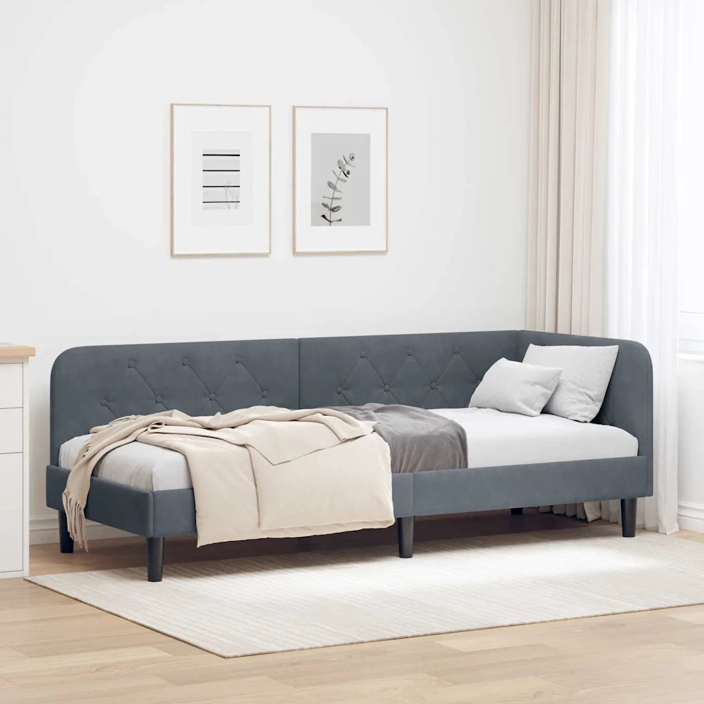 Cornice del letto ad angolo Grigio scuro 80 x 200 cm Velluto