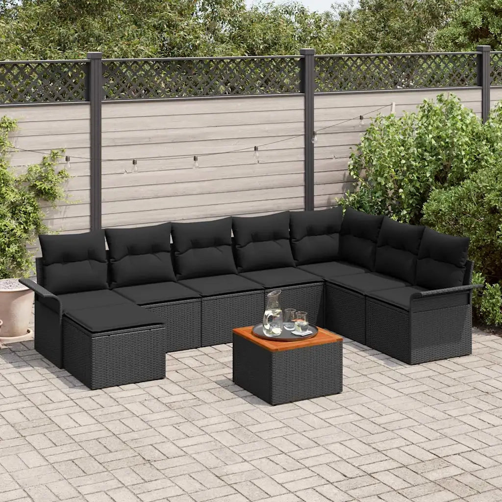 Set Divano da Giardino con cuscino 9 pcs Nero polyrattan 3347366