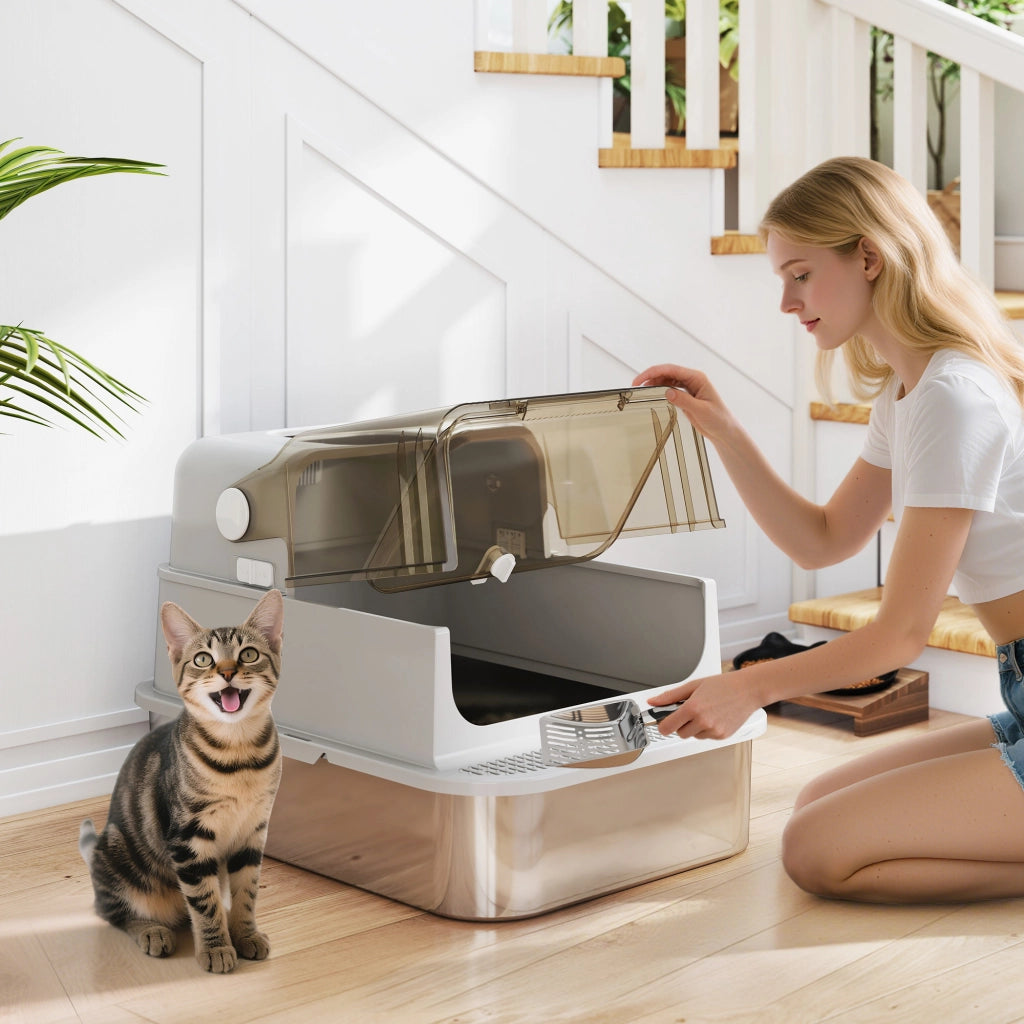 Casetta per gatti con coperchio ¨C zephmum ¨C  in acciaio inox
