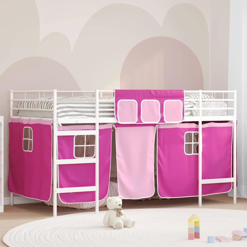 Struttura del Letto Loft per Bambini con Tendine-Giroletto per bambini Bianco e Rosa 693828