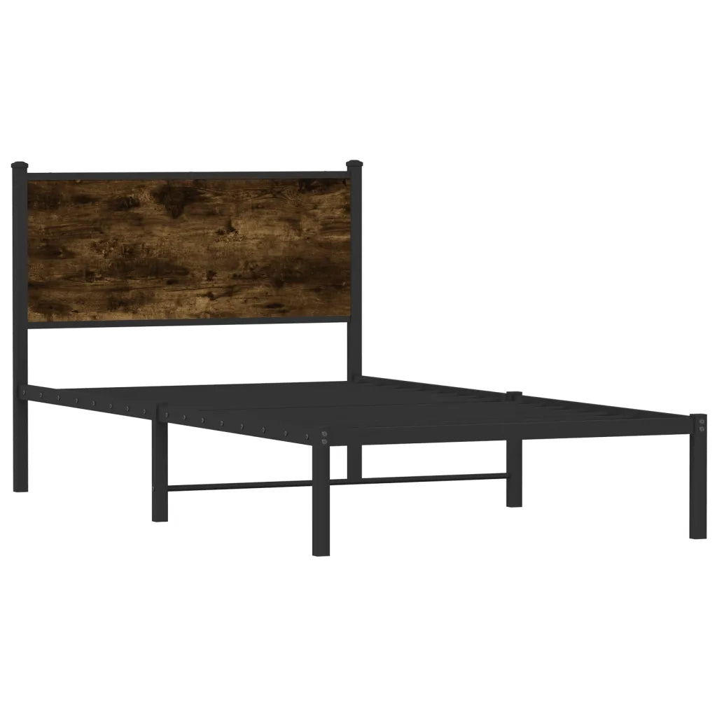 Letto singolo | Letto per adulti | Giroletto senza Materaso in Metallo Rovere Fumo 100x190 cm