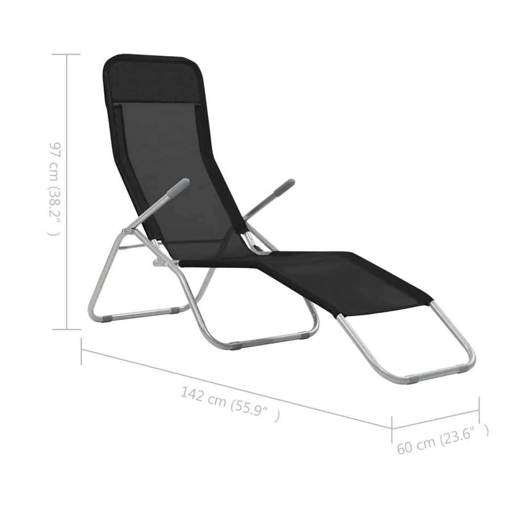 Lettini Prendisole Pieghevoli 2 pz in Textilene Nero 44338