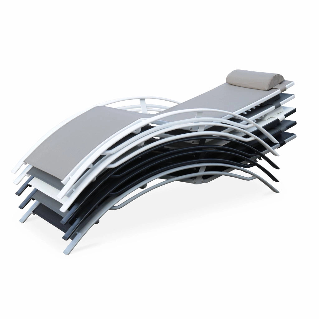 Set 2 lettini prendisole in alluminio textilene multiposizione, grigio