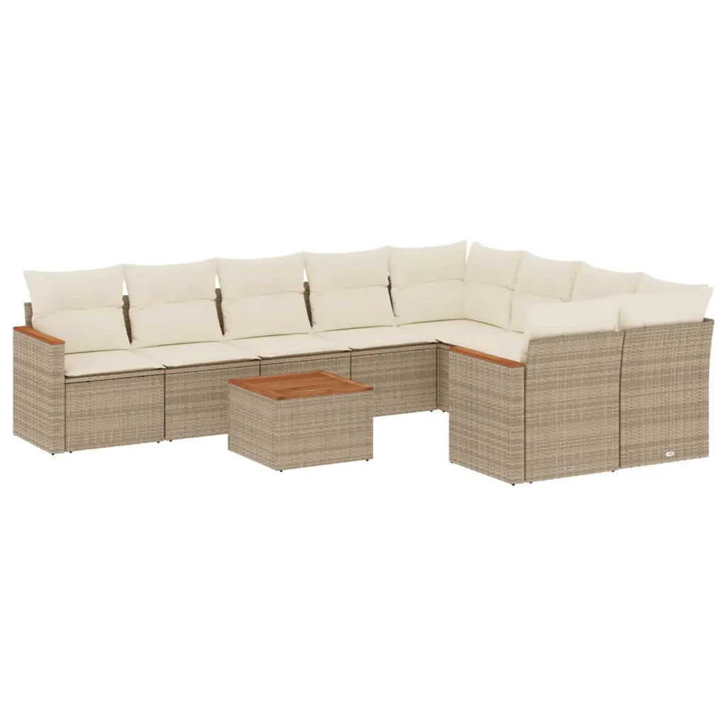 Set Divano da Giardino 10 pz con Cuscini Beige in Polyrattan