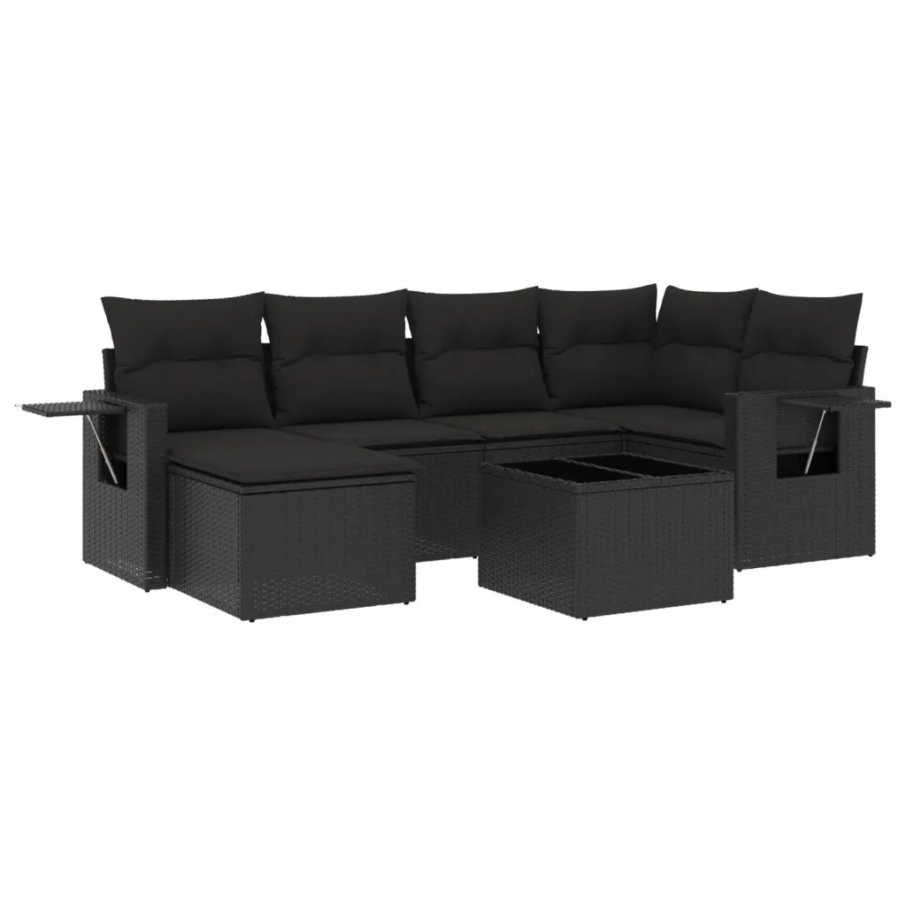 Set Divani da Giardino con Cuscini 7pz Nero Polyrattan