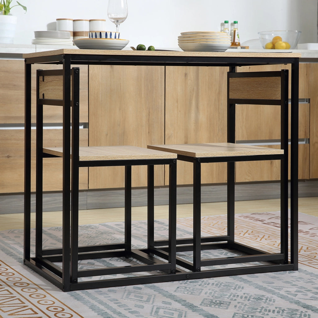 Set tavolo da pranzo con 2 sedie pieghevoli ¨C Xylo ¨C metallo nero effetto rovere chiaro