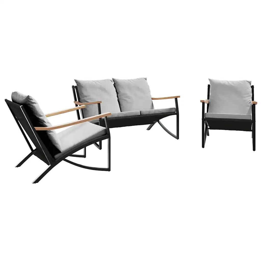 Set Mobili da Balcone 3 pz con Cuscini Nero in Acciaio