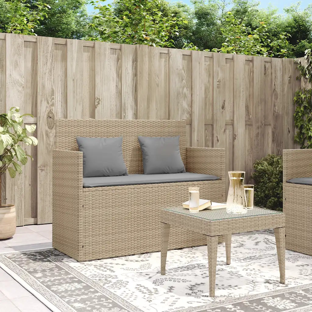 Panchina da Giardino | Panca da Giardino con Cuscini Beige in Polyrattan